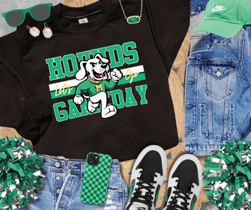 Green/White Vintage Hounds Gameday Sweatshirt - Graphic Tee - The Red Rival