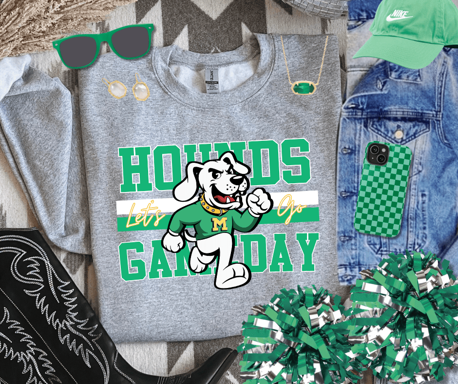 Green/White Vintage Hounds Gameday Sweatshirt - Graphic Tee - The Red Rival