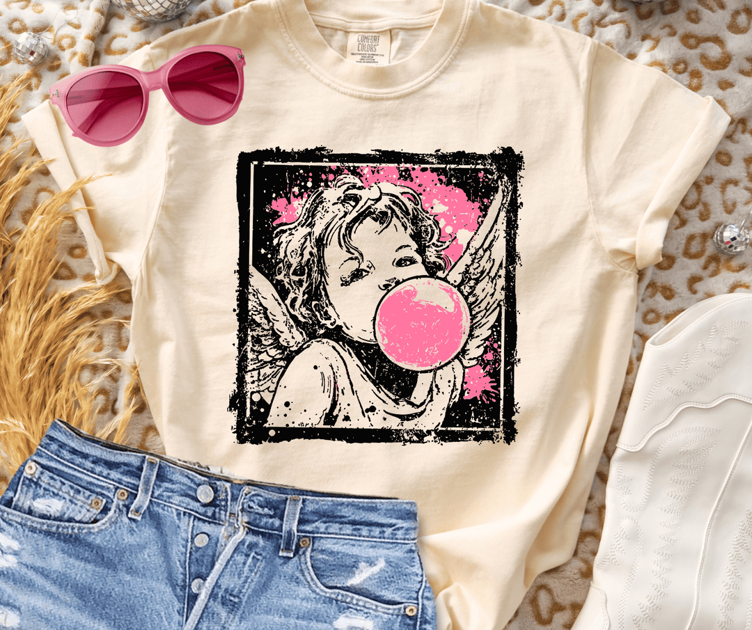 Grunge Cupid Blowing Bubble Natural Tee or Sweatshirt - Tees - The Red Rival