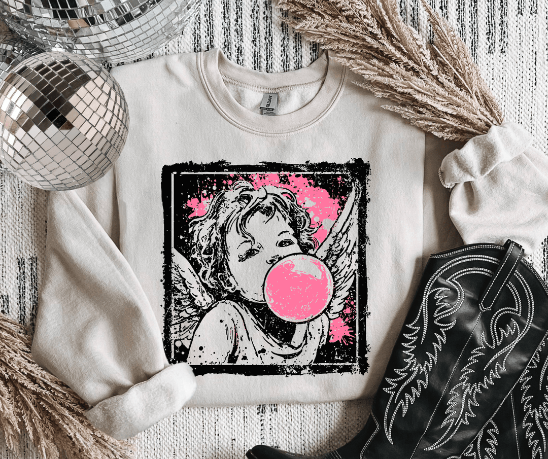 Grunge Cupid Blowing Bubble Natural Tee or Sweatshirt - Tees - The Red Rival