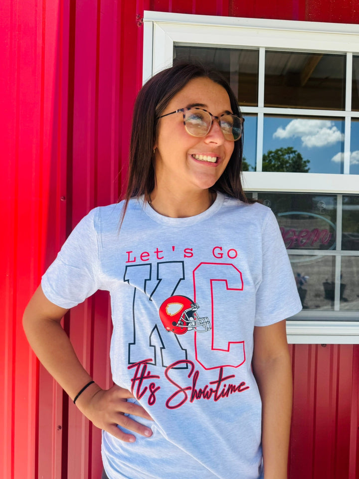 Half Red Half Black Let's Go KC It's Showtime WHITE Sweatshirt or Tee - Wholesale - The Red Rival