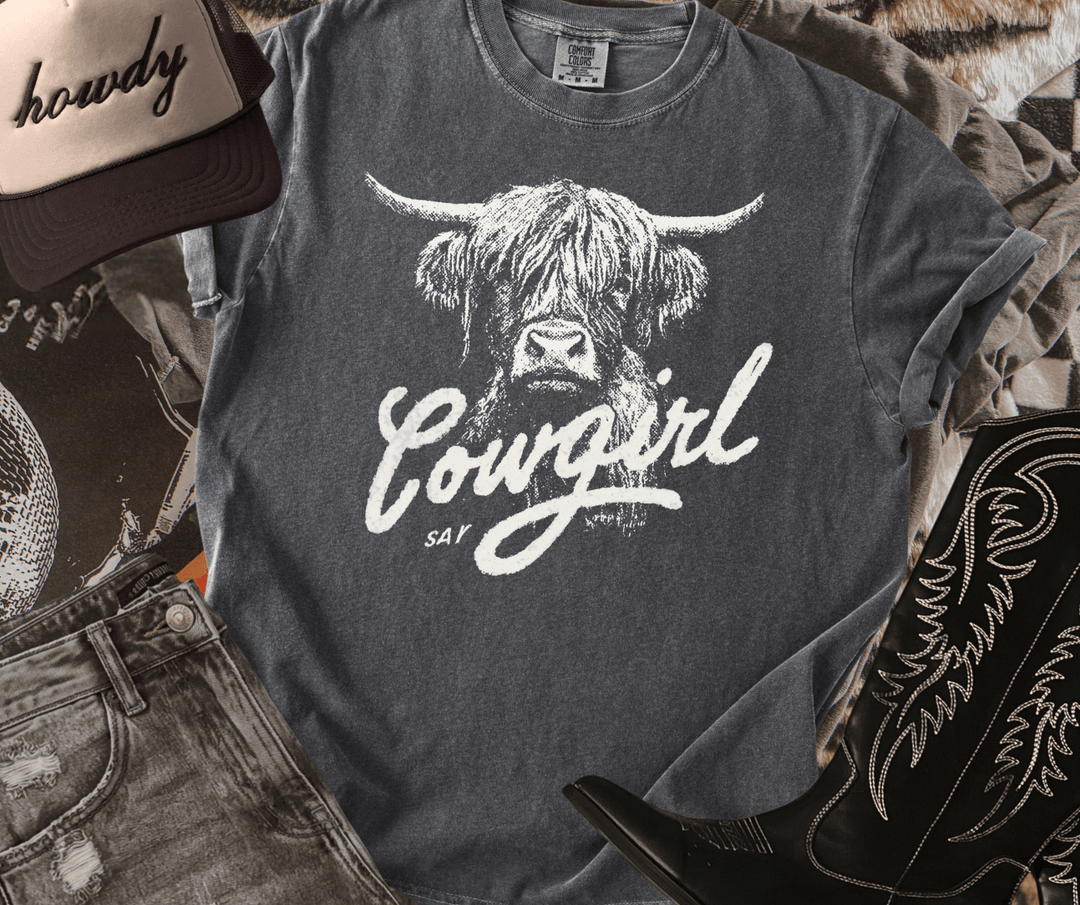 Halftone Hereford 'Say Cowgirl' Pepper Tee - Tees - The Red Rival