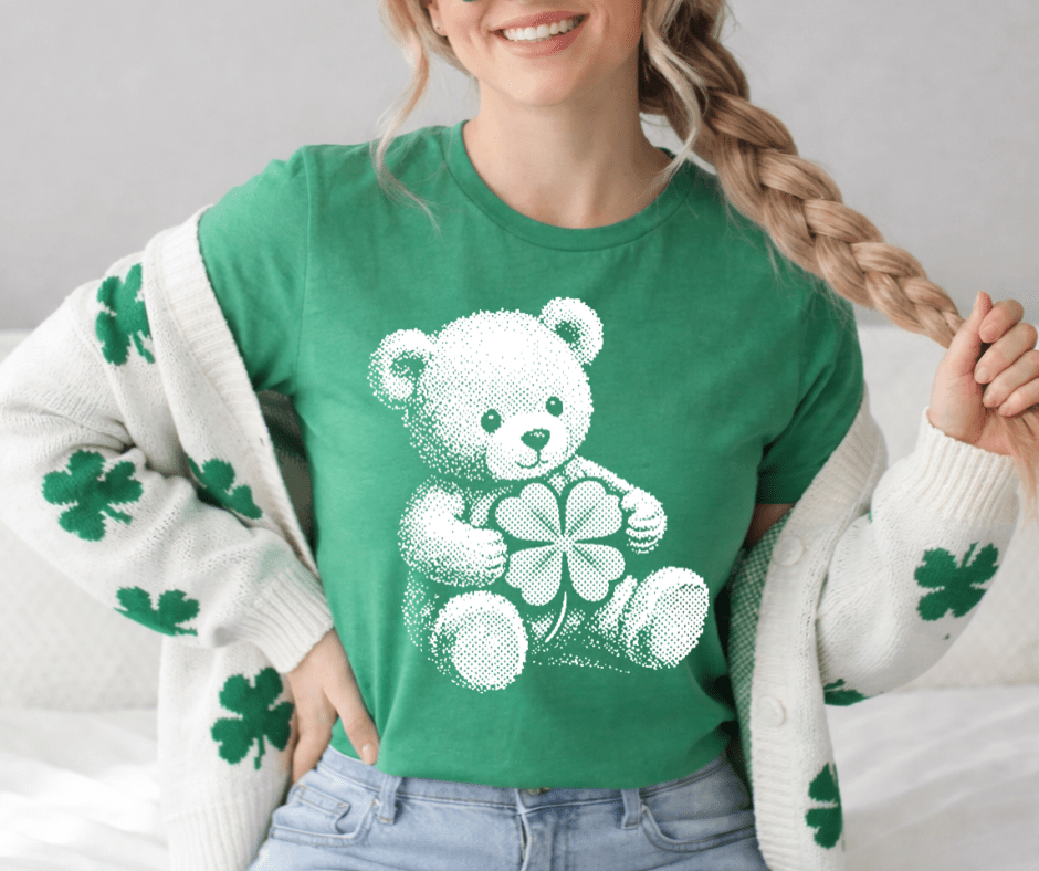 Halftone Lucky Clover Bear Green Tee - Wholesale - The Red Rival