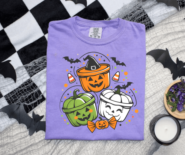 Halloween Buckets Purple Graphic Tee - Tees - The Red Rival