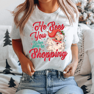 He Sees You When You're Shopping Ash Tee or Sweatshirt - Wholesale - The Red Rival