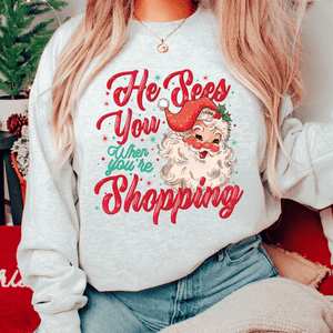He Sees You When You're Shopping Ash Tee or Sweatshirt - Wholesale - The Red Rival