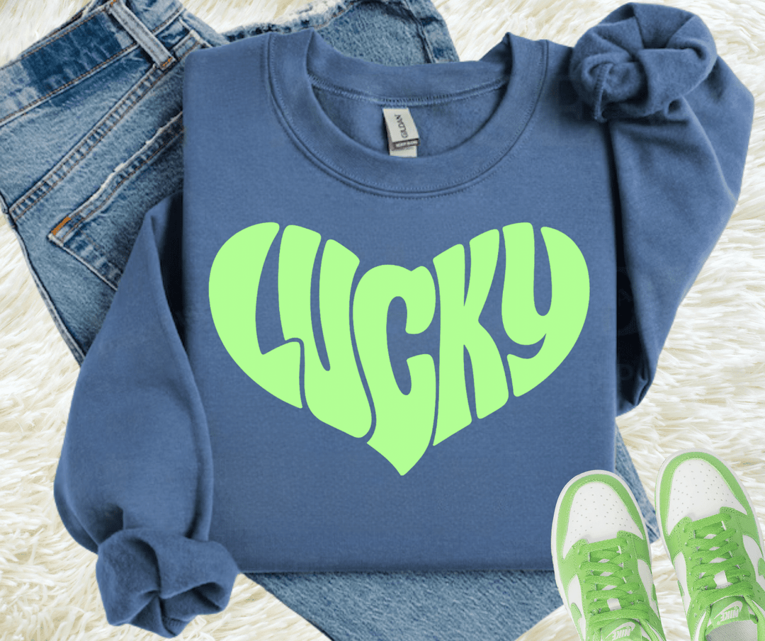 Heart Shaped Lucky Letters Blue Tee or Sweatshirt - Wholesale - The Red Rival