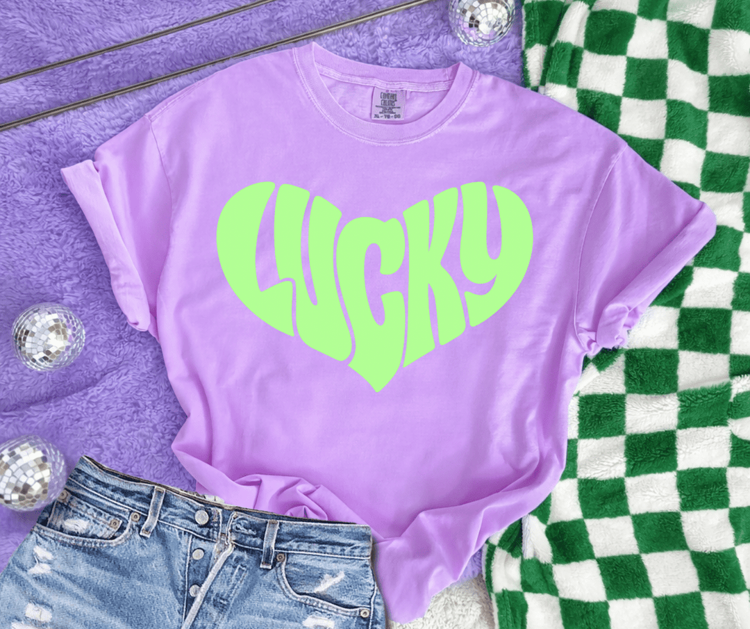 Heart Shaped Lucky Letters Purple Tee - Wholesale - The Red Rival