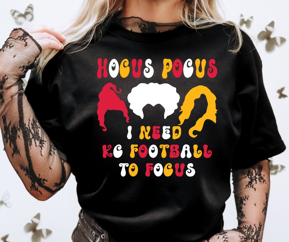 Hocus Pocus I Need KC Football to Focus Black Tee - Graphic Tee - The Red Rival