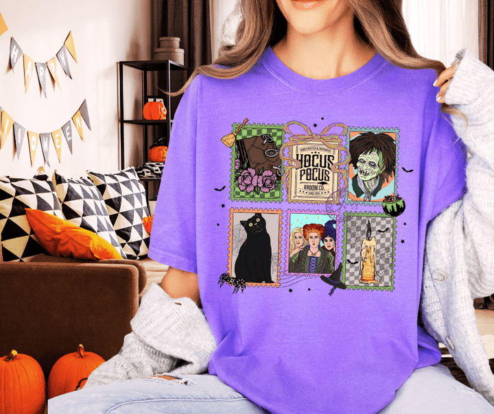 Hocus Pocus Postage Stamps Purple Graphic Tee - Tees - The Red Rival