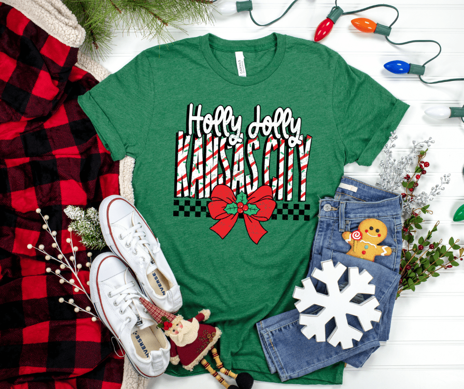 Holly Jolly KANSAS CITY Christmas Tree Cake Letters Tee - Tees - The Red Rival