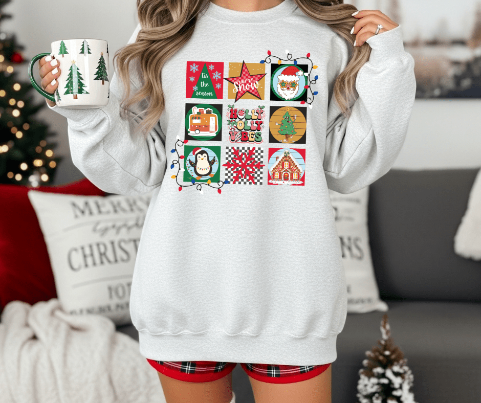 Holly Jolly Vibes Christmas Squares Ash Sweatshirt - Graphic Tee - The Red Rival