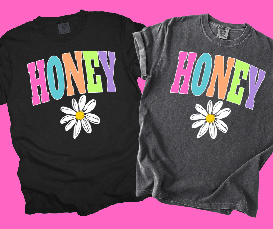 HONEY - Multi - Color Varsity Letters (Pick your design & tee color) - Graphic Tee - The Red Rival