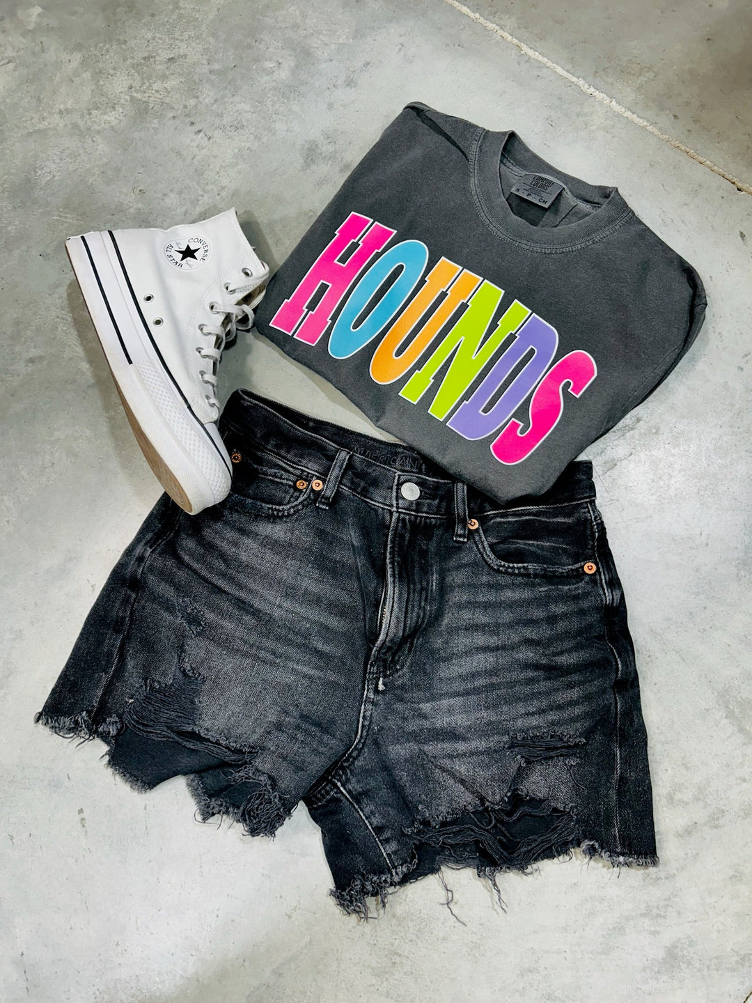 HOUNDS - Multi - Color Varsity Letters (Pick your tee color) - Graphic Tee - The Red Rival