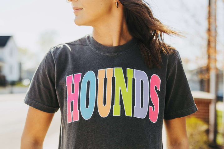 HOUNDS - Multi - Color Varsity Letters (Pick your tee color) - Graphic Tee - The Red Rival
