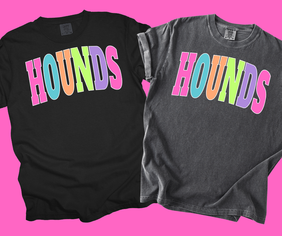 HOUNDS - Multi - Color Varsity Letters (Pick your tee color) - Graphic Tee - The Red Rival