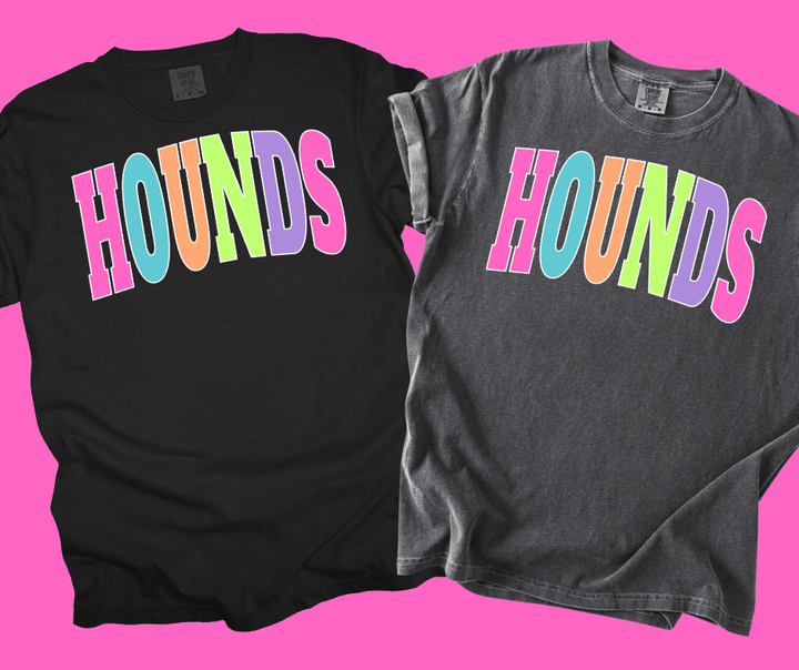 HOUNDS - Multi - Color Varsity Letters (Pick your tee color) - Graphic Tee - The Red Rival