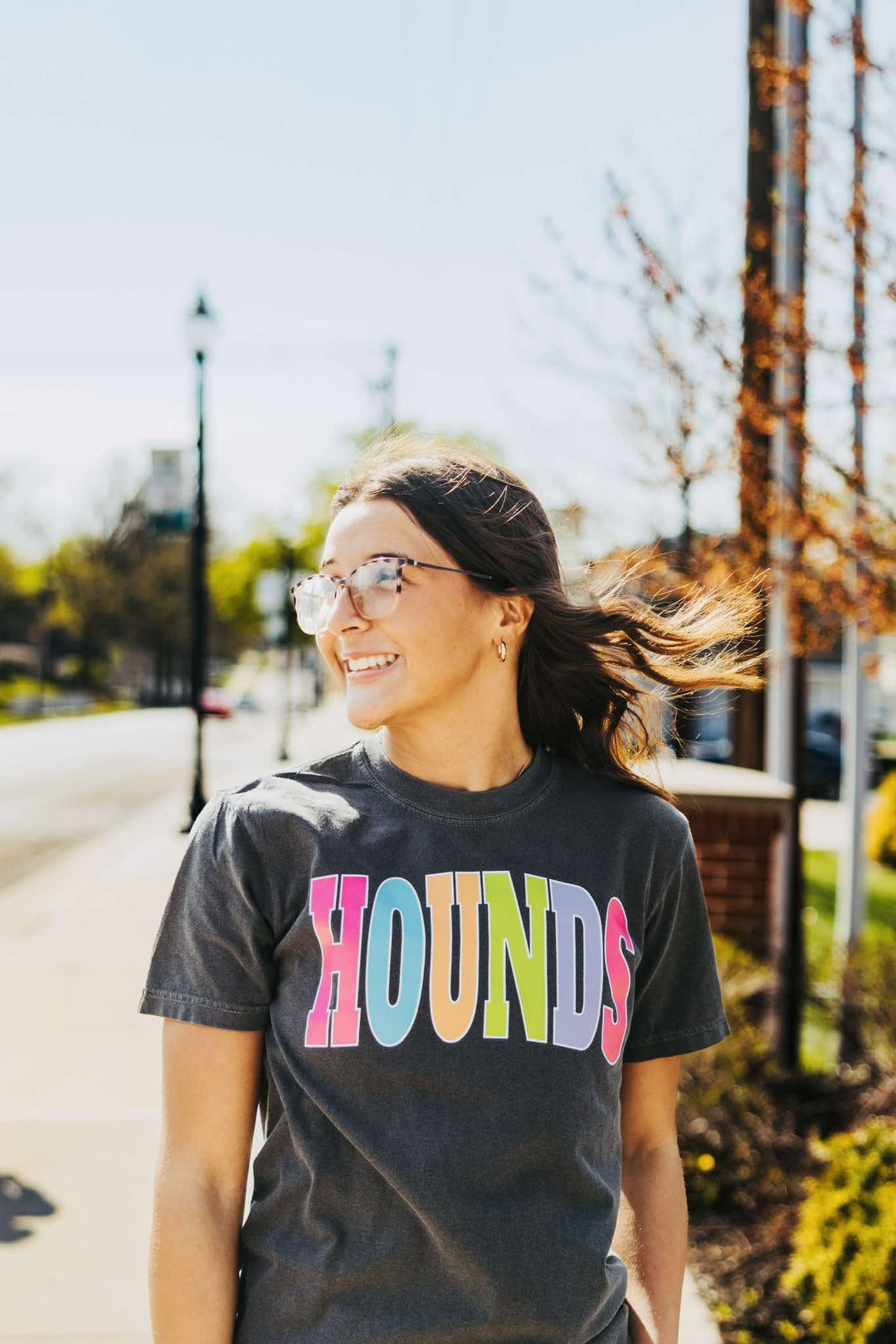 HOUNDS - Multi - Color Varsity Letters (Pick your tee color) - Graphic Tee - The Red Rival