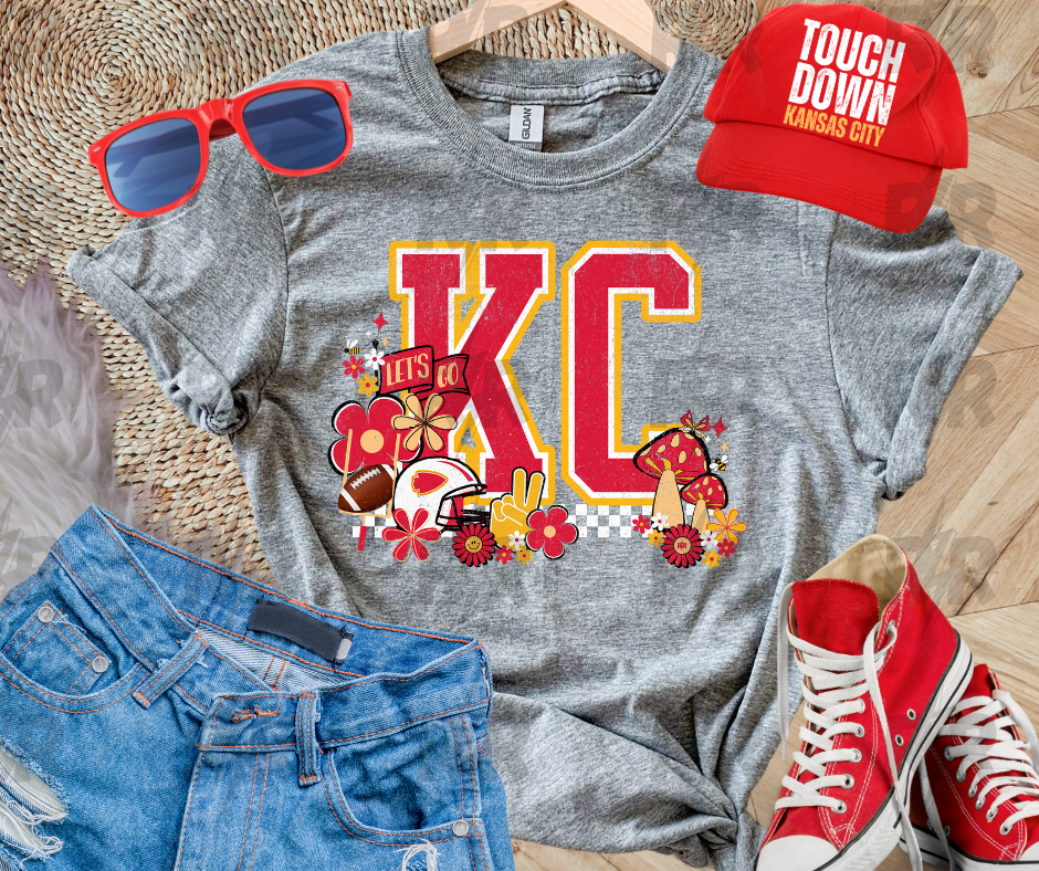 KC Retro Icons w/ Mushrooms Grey Tee - The Red Rival