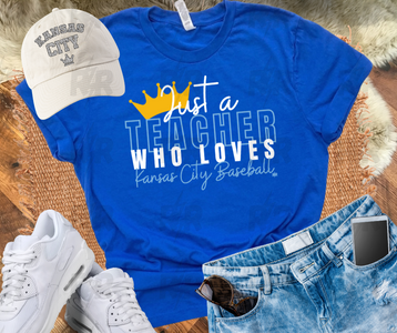 Just a Teacher Who Loves Kansas City Baseball Royal Blue Tee - The Red Rival