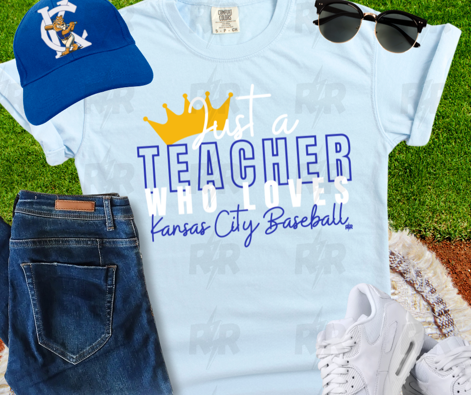 Just a Teacher Who Loves Kansas City Baseball Light Blue Tee - The Red Rival