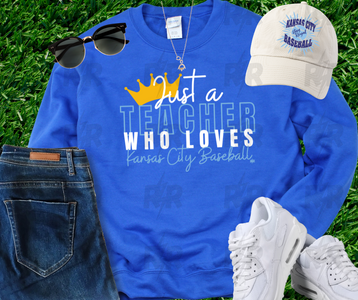 Just a Teacher Who Loves Kansas City Baseball Royal Blue Sweatshirt - The Red Rival