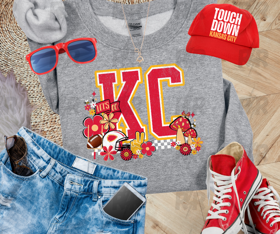 KC Retro Icons w/ Mushrooms Grey Sweatshirt - The Red Rival
