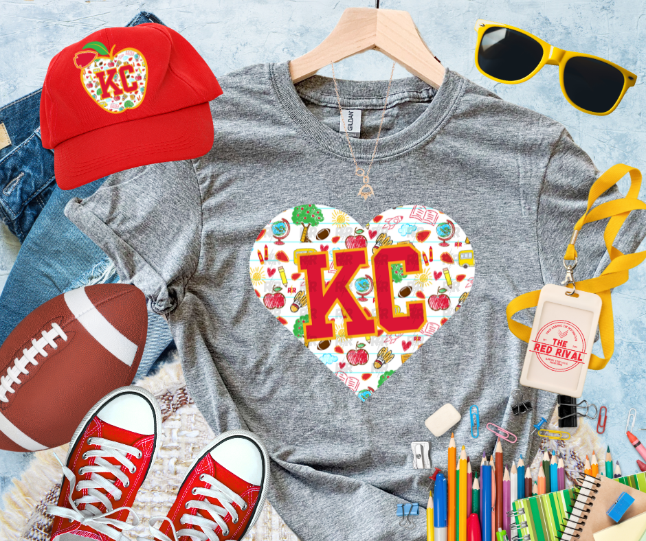 KC Heart filled with school icons Grey Sweatshirt or Tee - The Red Rival