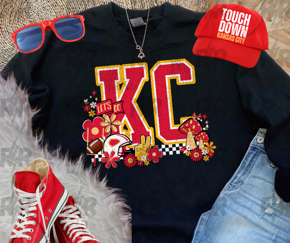 KC Retro Icons w/ Mushrooms Black Sweatshirt - The Red Rival