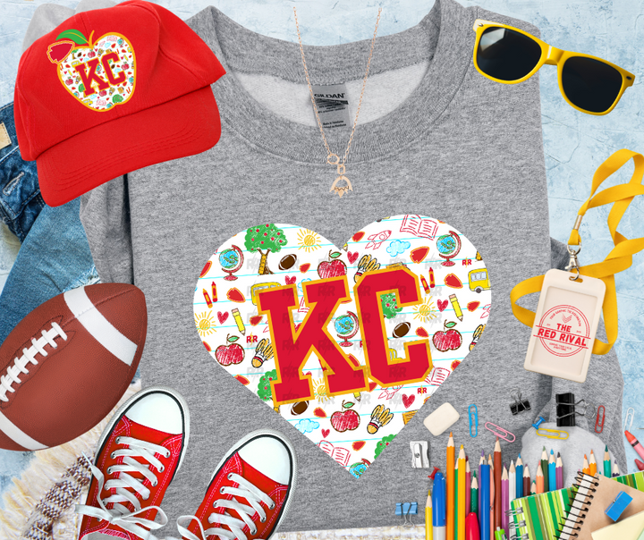 KC Heart filled with school icons Grey Sweatshirt or Tee - The Red Rival