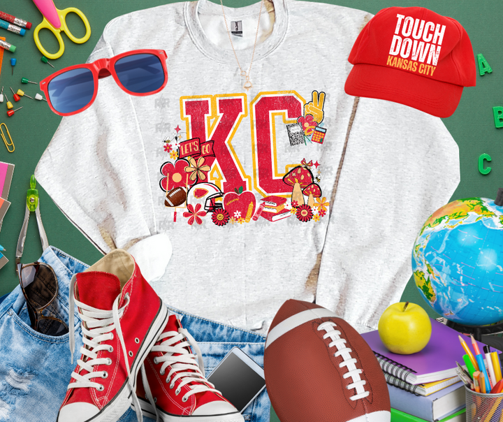 KC Retro School Icons w/ Mushrooms Ash/Natural Sweatshirt - The Red Rival