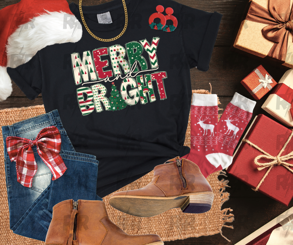 Merry and Bright Black Tee - The Red Rival