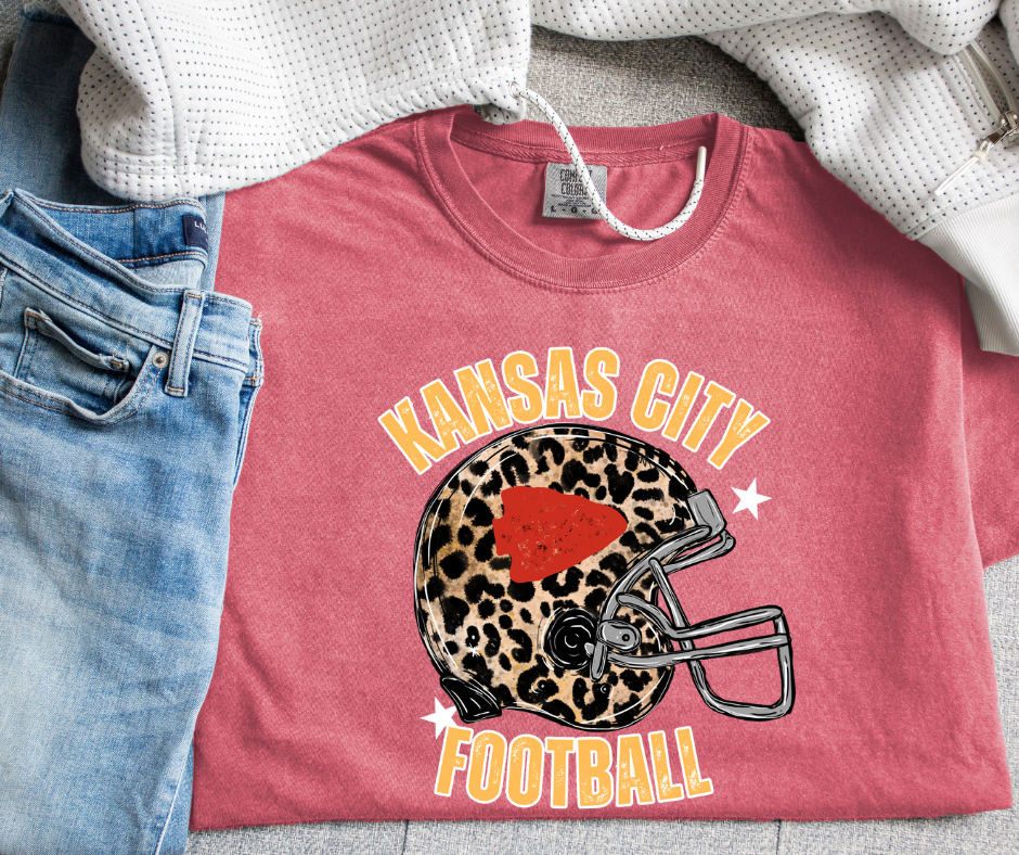 Kansas City Football Leopard Helmet Crimson Tee - The Red Rival