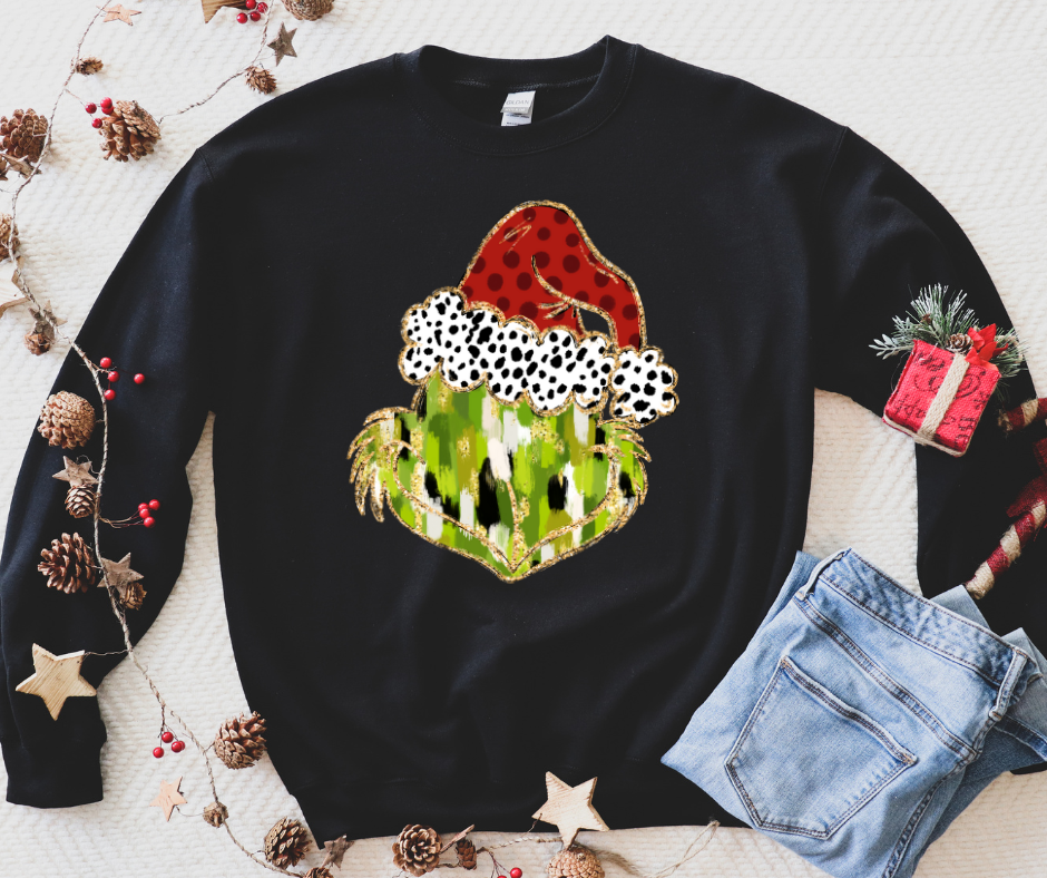 Watercolor Brush Stroke Grinch Black Sweatshirt - The Red Rival