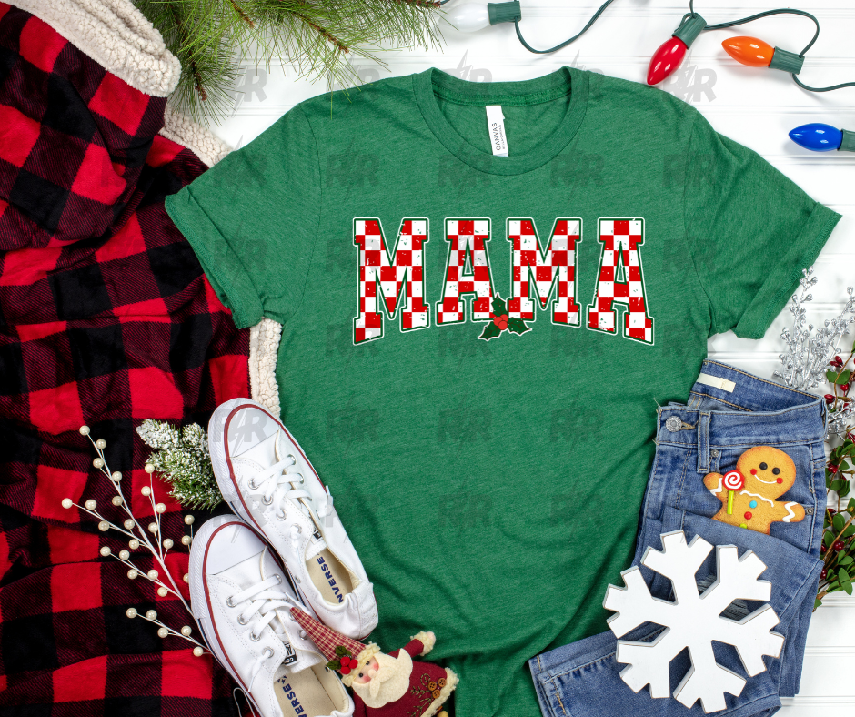 Red & White Checkered Mistletoe Mama Green Grass Tee - The Red Rival