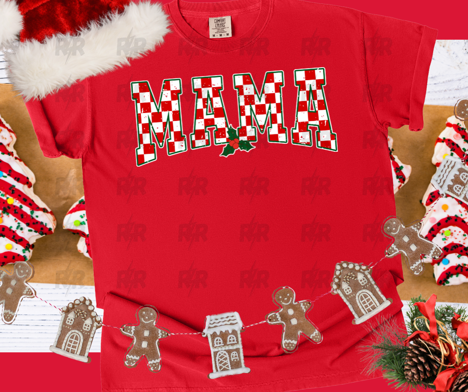Red & White Checkered Mistletoe Mama Red Tee - The Red Rival