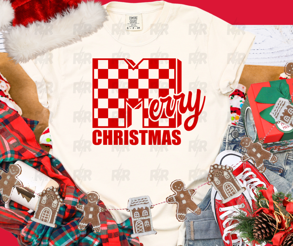 Red MTV Merry Christmas Checkered Cream Tee - The Red Rival