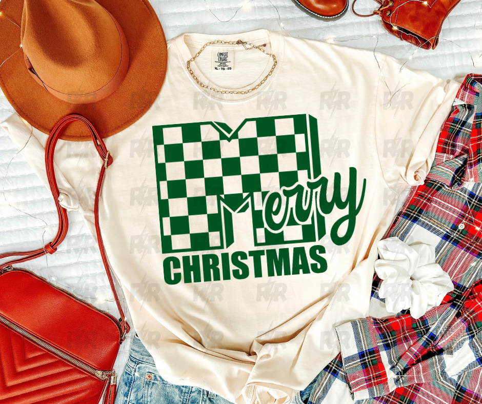 Green MTV Merry Christmas Checkered Cream Tee - The Red Rival