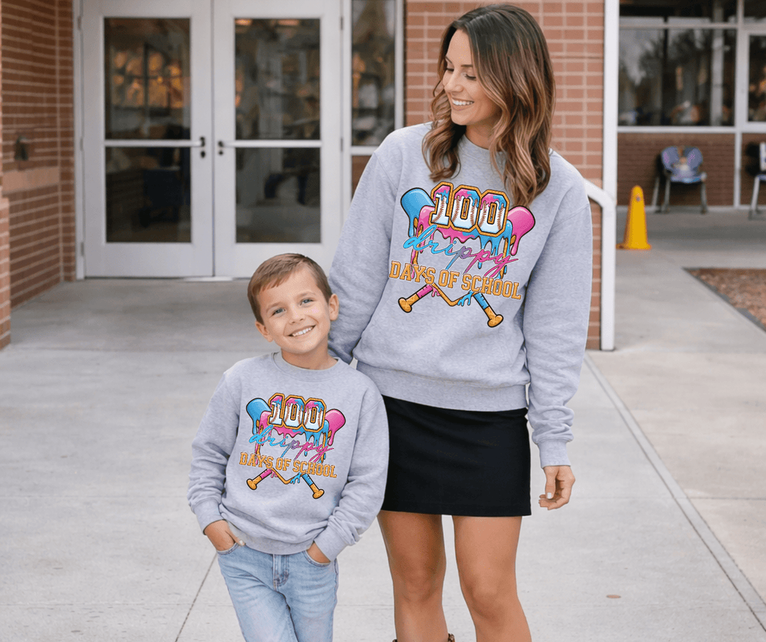 Ice Cream Drip Baseball 100 Days of School Grey Tee or Sweatshirt - Tees - The Red Rival
