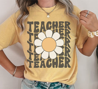 Teacher Repeat Daisy Gold Tee - The Red Rival