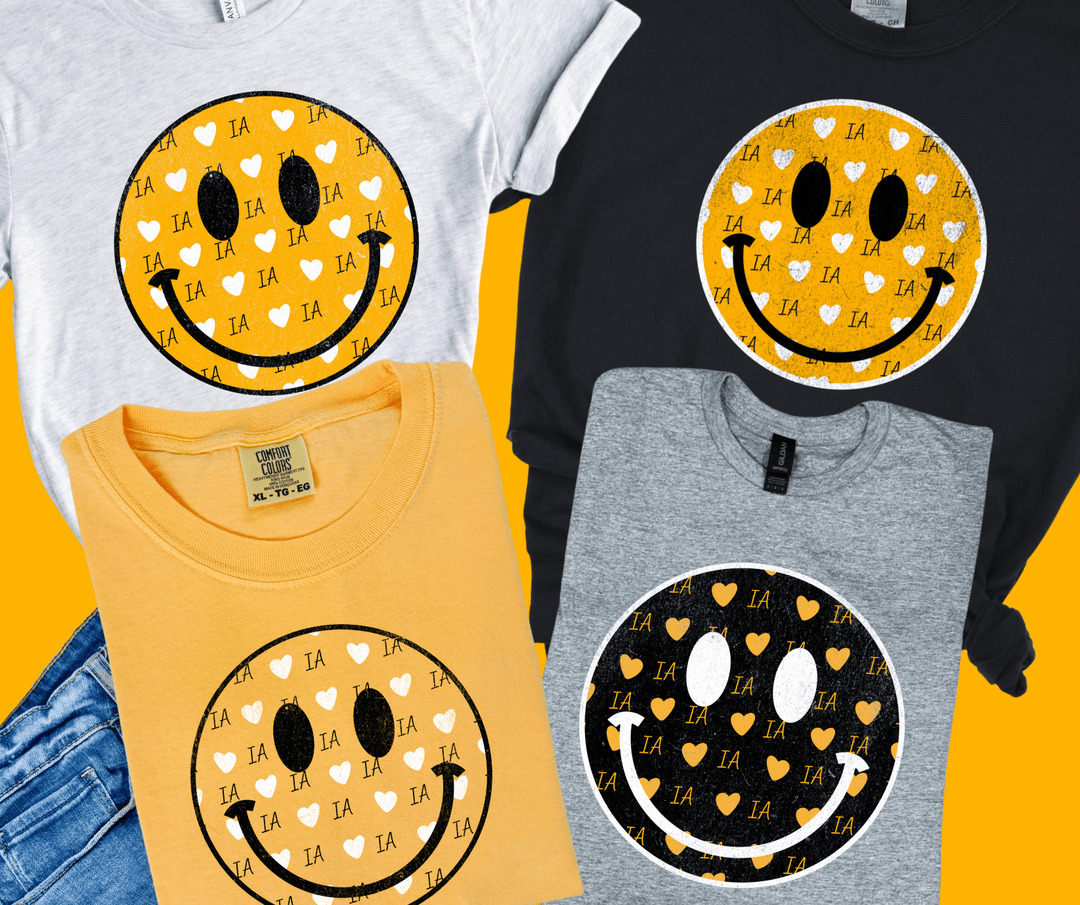 IOWA Black & Gold Happy Face (Pick Your Color) - Tees & Sweatshirts - The Red Rival