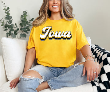 Iowa Retro Script Gold Graphic Tee - Tees - The Red Rival
