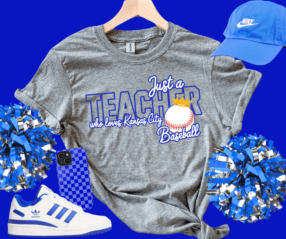 Just a Teacher w/ Baseball Wearing Crown Grey Tee - Tees - The Red Rival