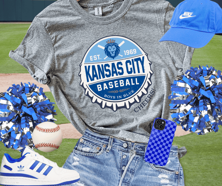 Kansas City Baseball Bottle Cap - GRAPHITE HEATHER GREY TEE - Tees - The Red Rival