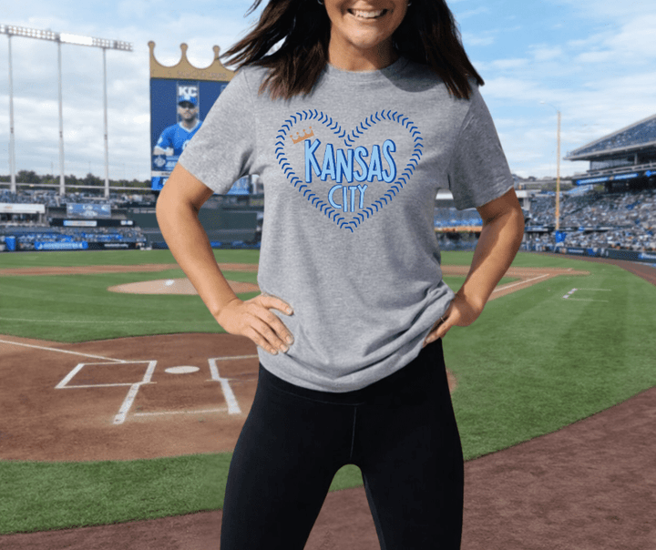 Kansas City Baseball Laces Hart Heather Grey Tee - Tees - The Red Rival