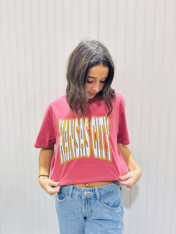Kansas City Block Letters on Crimson Tee - Wholesale - The Red Rival