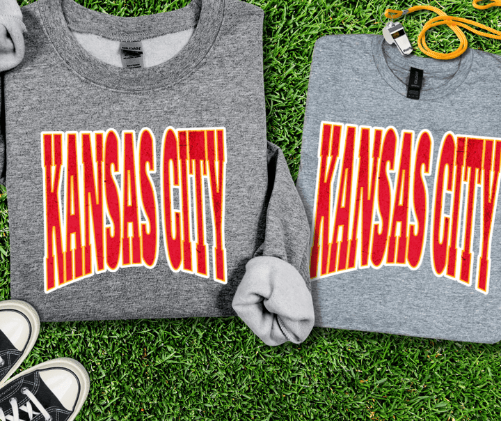 Kansas City Block Letters on Heather Grey Tee or Sweatshirt - Wholesale - The Red Rival