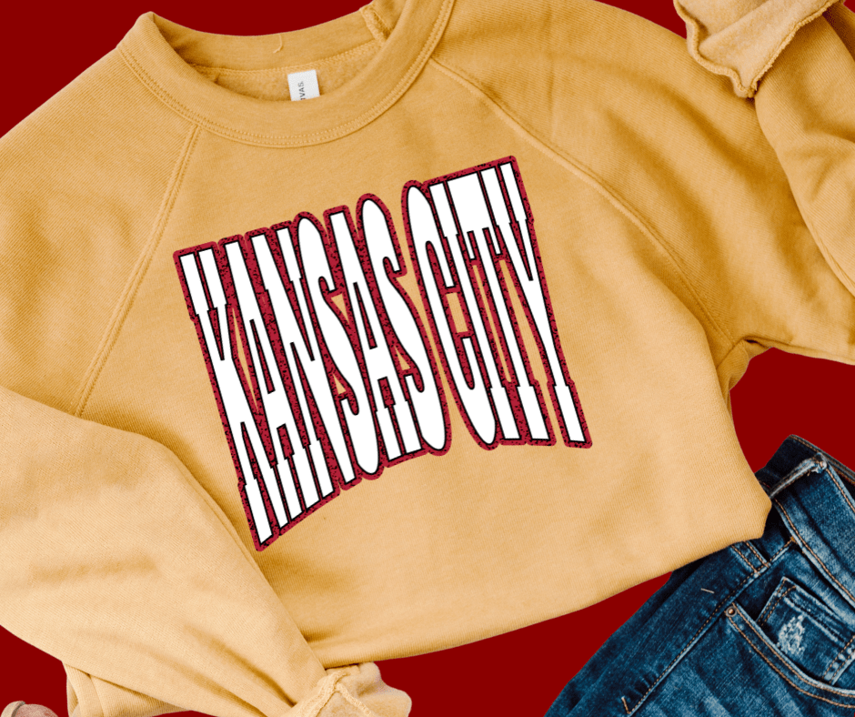 Kansas City Block Letters on Heather Mustard Sweatshirt - Wholesale - The Red Rival
