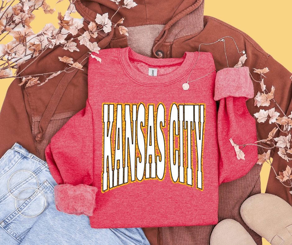 Kansas City Block Letters on Heather Red Sweatshirt - Tees & Sweatshirts - The Red Rival