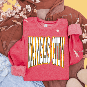 Kansas City Block Letters on Heather Red Sweatshirt - Tees & Sweatshirts - The Red Rival